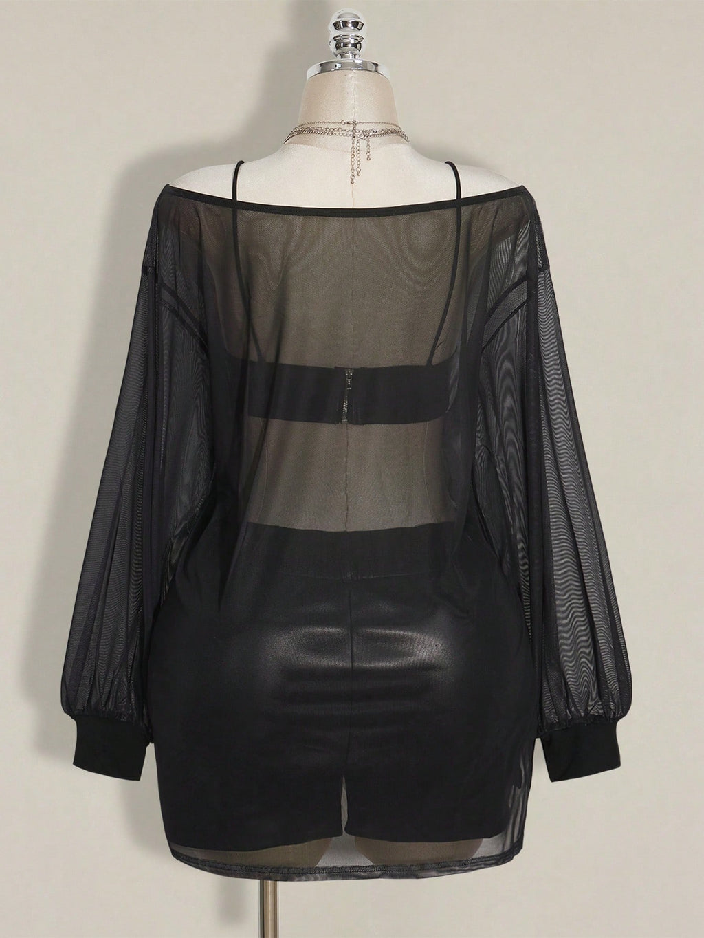 SHEIN ICON Plus Size Y2K Punk Mesh Mini Dress – Gothic Graphic Print Sheer Long Sleeve Dress for Women