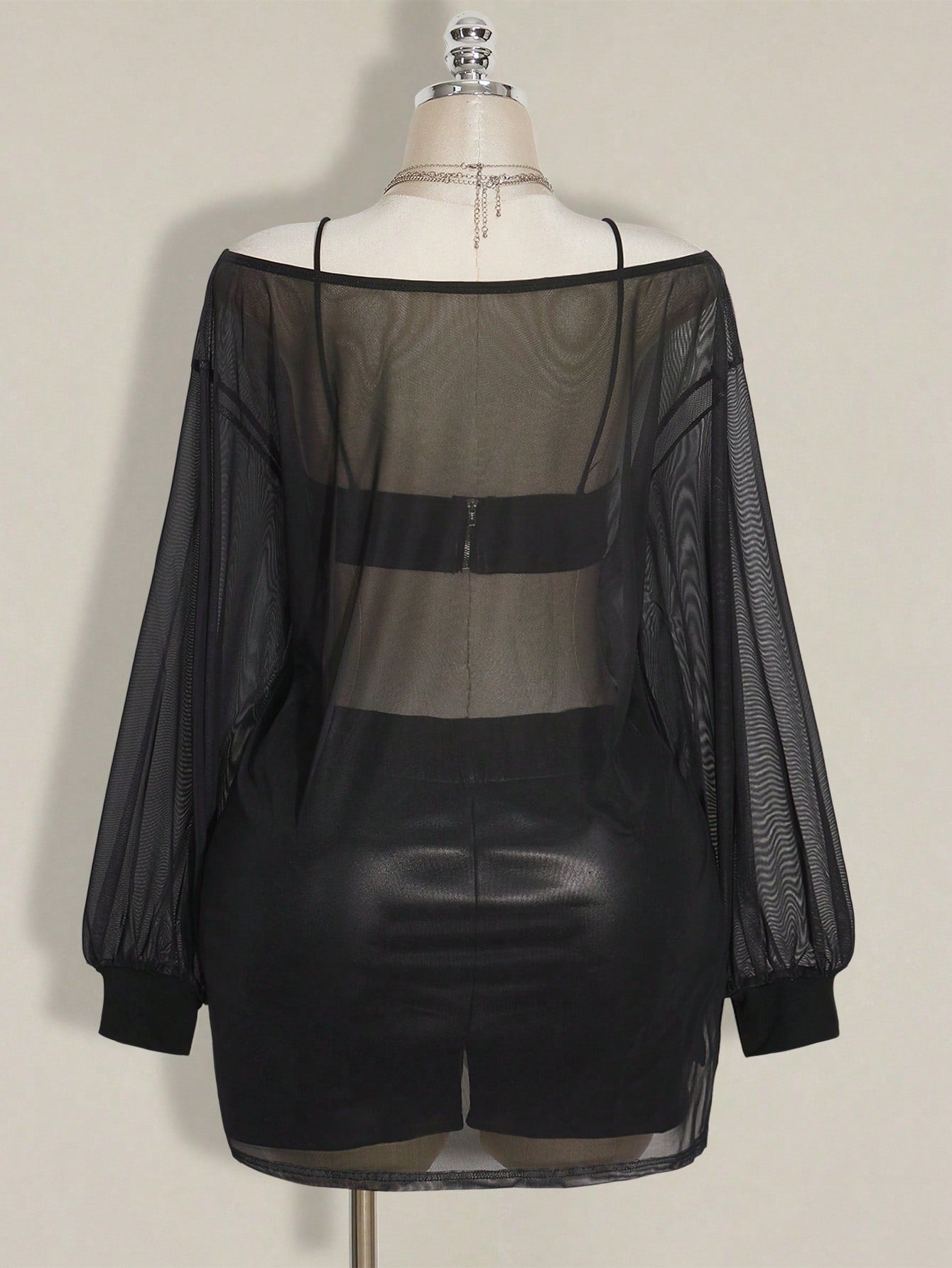 SHEIN ICON Plus Size Y2K Punk Mesh Mini Dress – Gothic Graphic Print Sheer Long Sleeve Dress for Women
