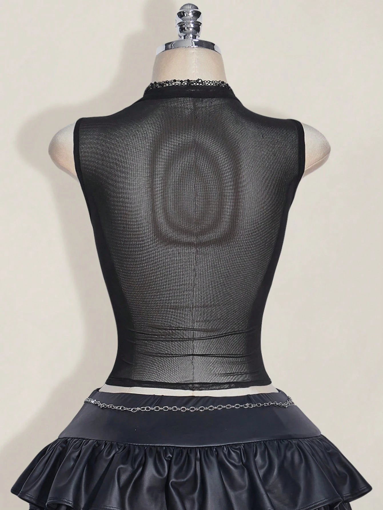 Plus Size Y2K Rhinestone Mesh Backless Camisole – Black Sheer Glitter Tight Summer Tank Top for Women