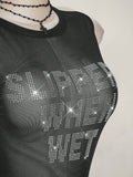 Plus Size Y2K Rhinestone Mesh Backless Camisole – Black Sheer Glitter Tight Summer Tank Top for Women