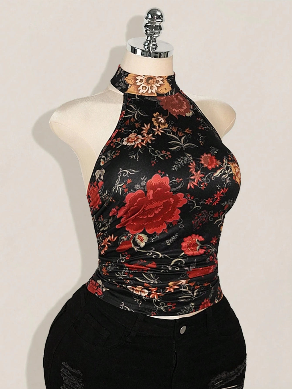 SHEIN ICON Plus Size Y2K Floral Halter Top – Backless Boho Western Country Concert Summer Top for Women