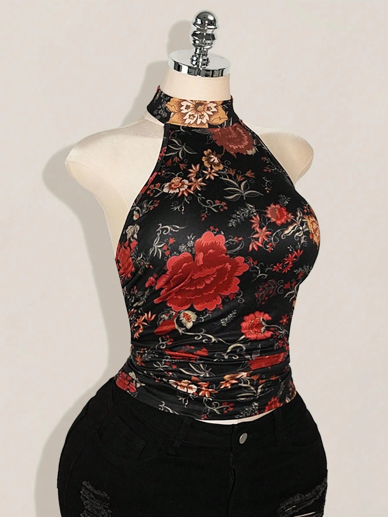 SHEIN ICON Plus Size Y2K Floral Halter Top – Backless Boho Western Country Concert Summer Top for Women