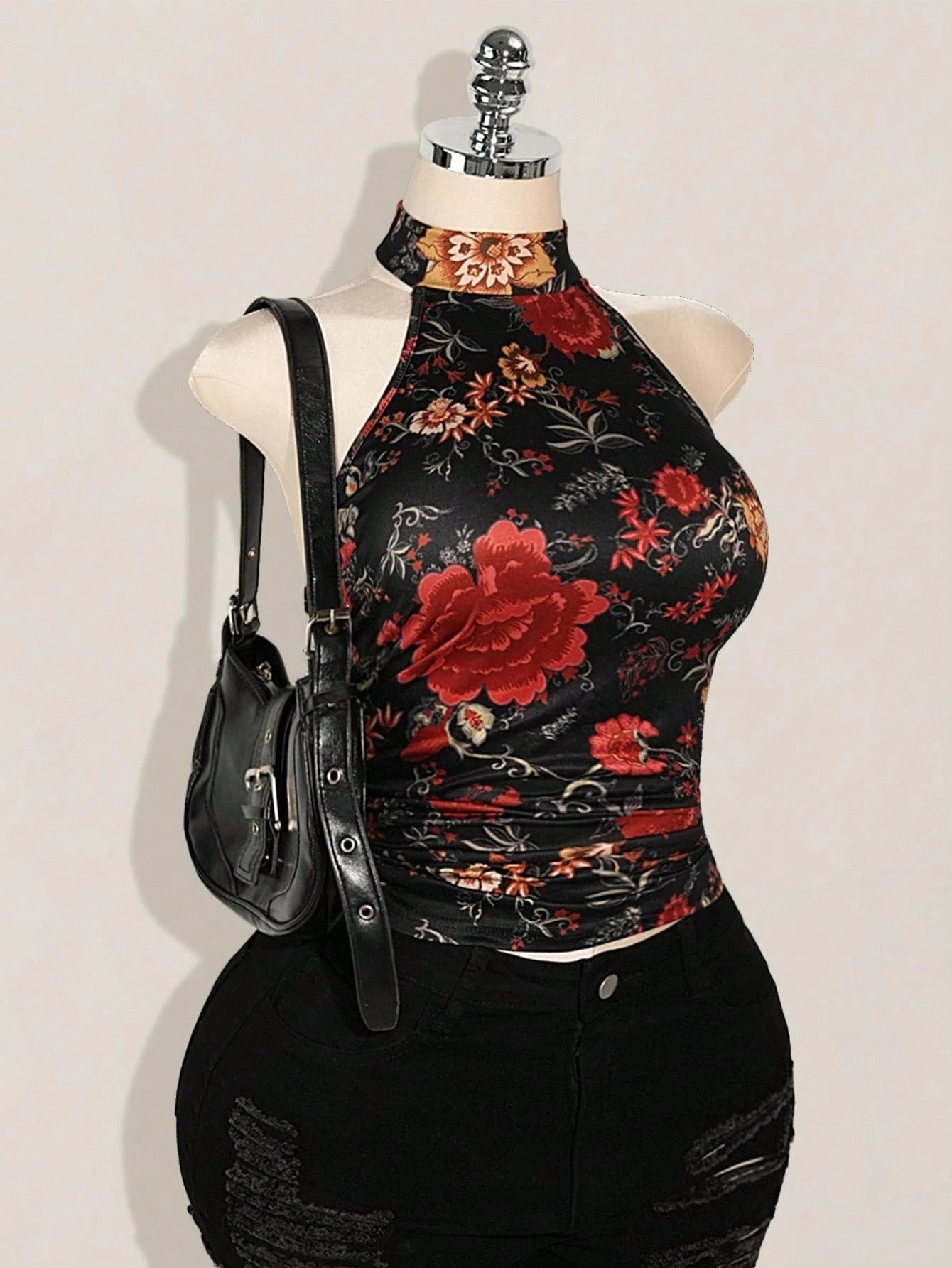 SHEIN ICON Plus Size Y2K Floral Halter Top – Backless Boho Western Country Concert Summer Top for Women