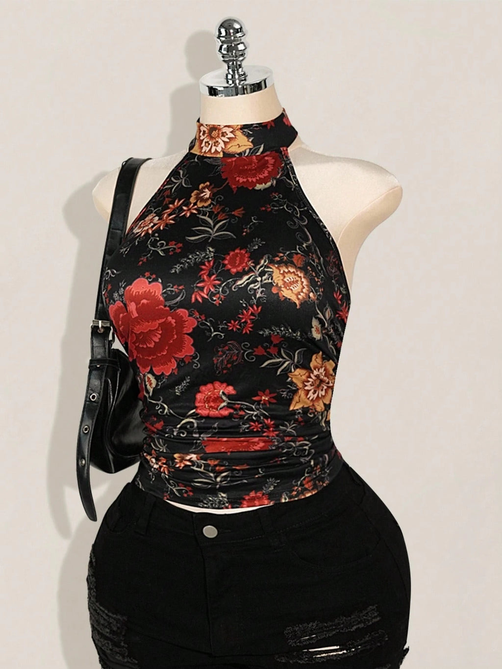 SHEIN ICON Plus Size Y2K Floral Halter Top – Backless Boho Western Country Concert Summer Top for Women