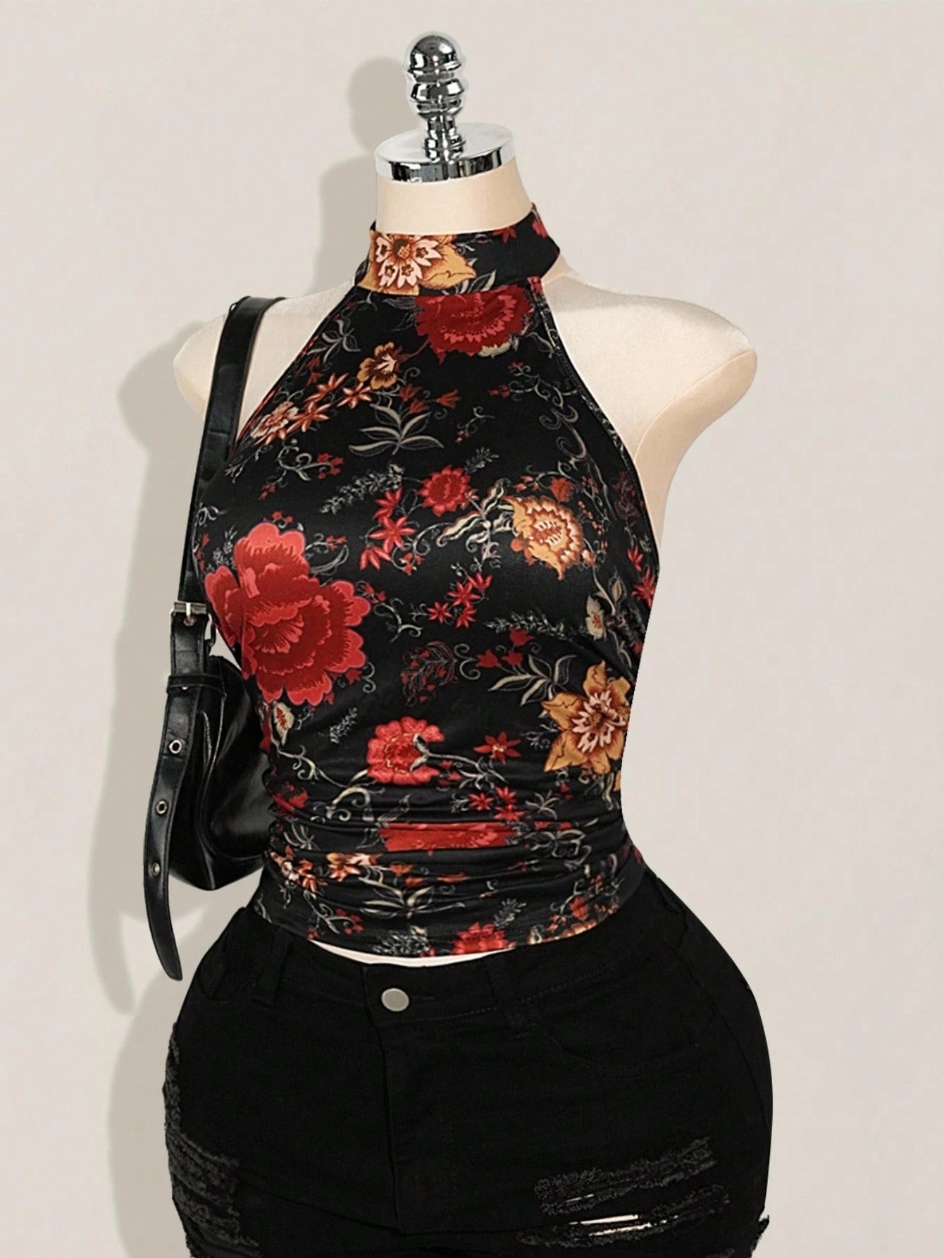 SHEIN ICON Plus Size Y2K Floral Halter Top – Backless Boho Western Country Concert Summer Top for Women
