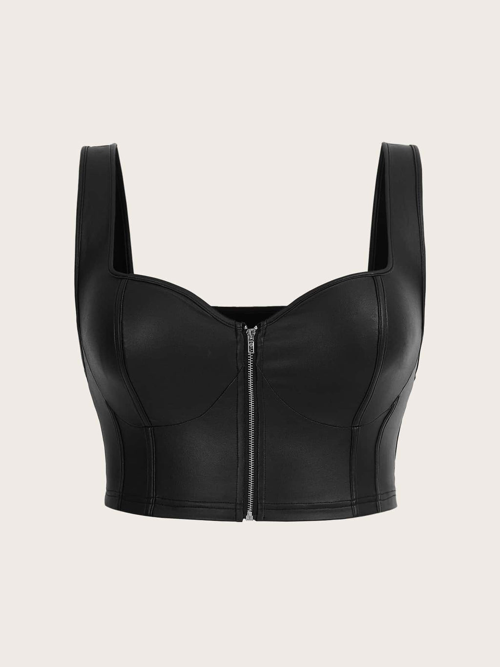 Plus Size Zip Up PU Leather Tank Top – Y2K Faux Leather Summer Crop Top for Women