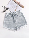 SHEIN ICON Washed Frayed Hem Denim Shorts – Casual Summer Streetwear Shorts for Women