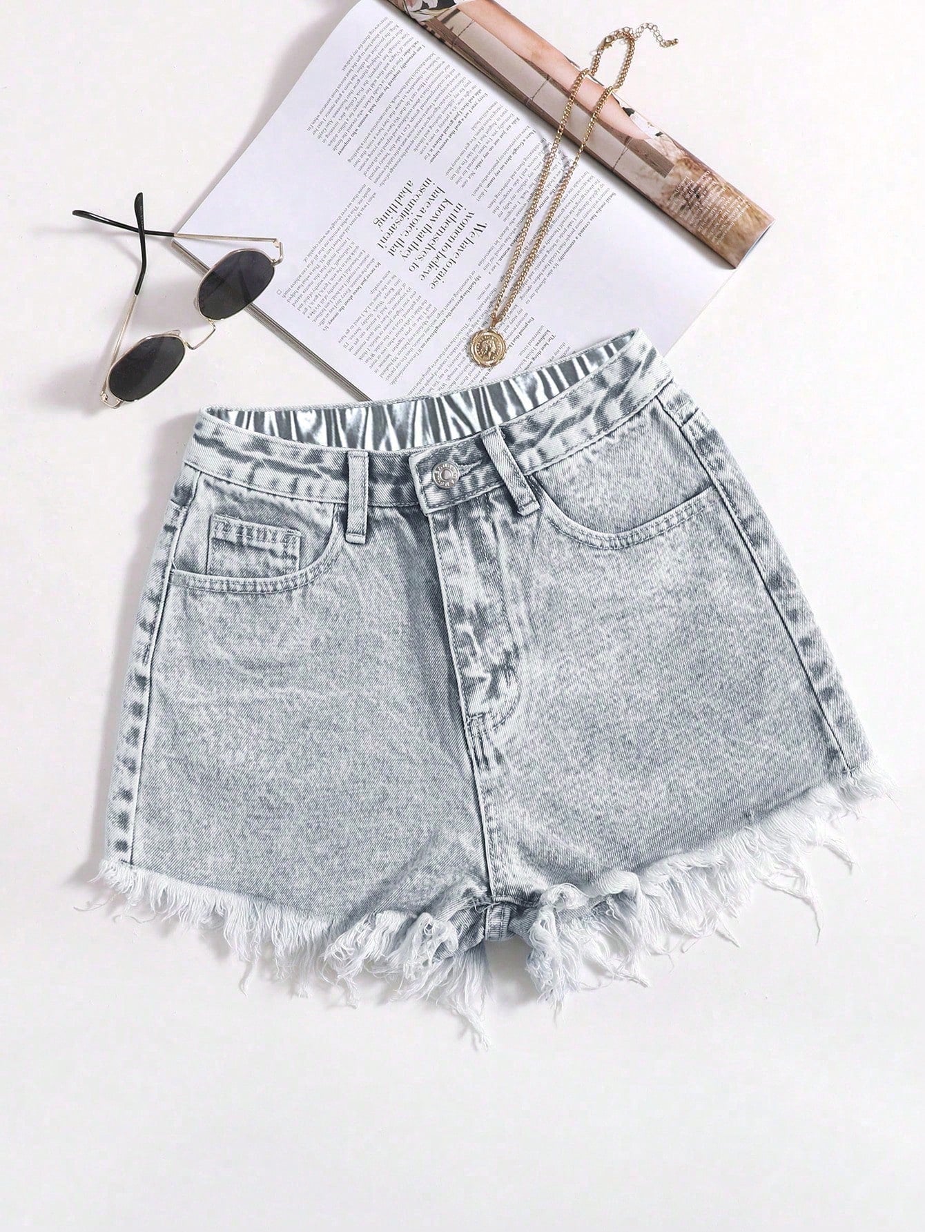 SHEIN ICON Washed Frayed Hem Denim Shorts – Casual Summer Streetwear Shorts for Women