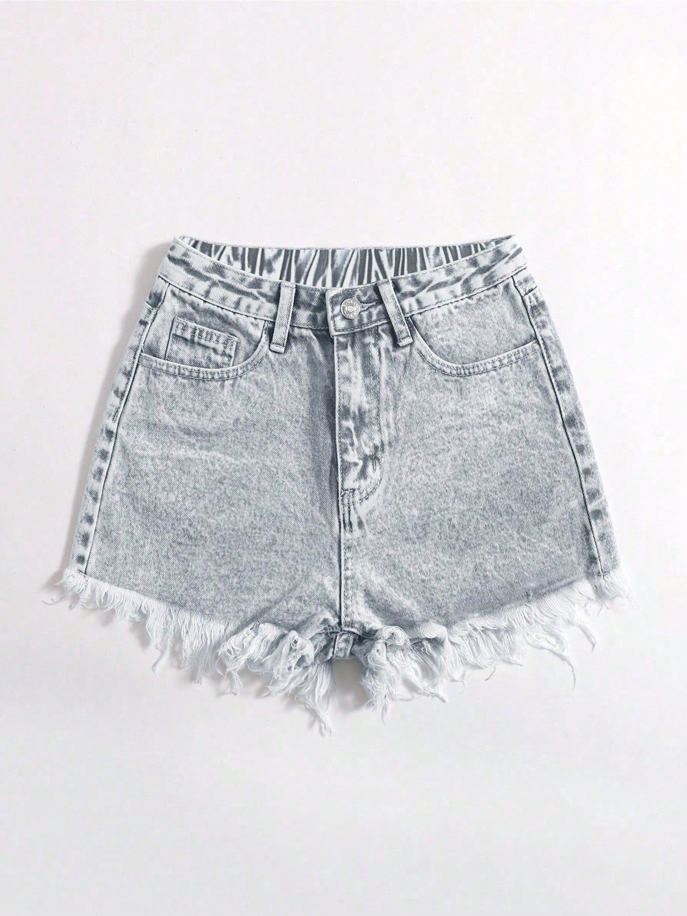 SHEIN ICON Washed Frayed Hem Denim Shorts – Casual Summer Streetwear Shorts for Women