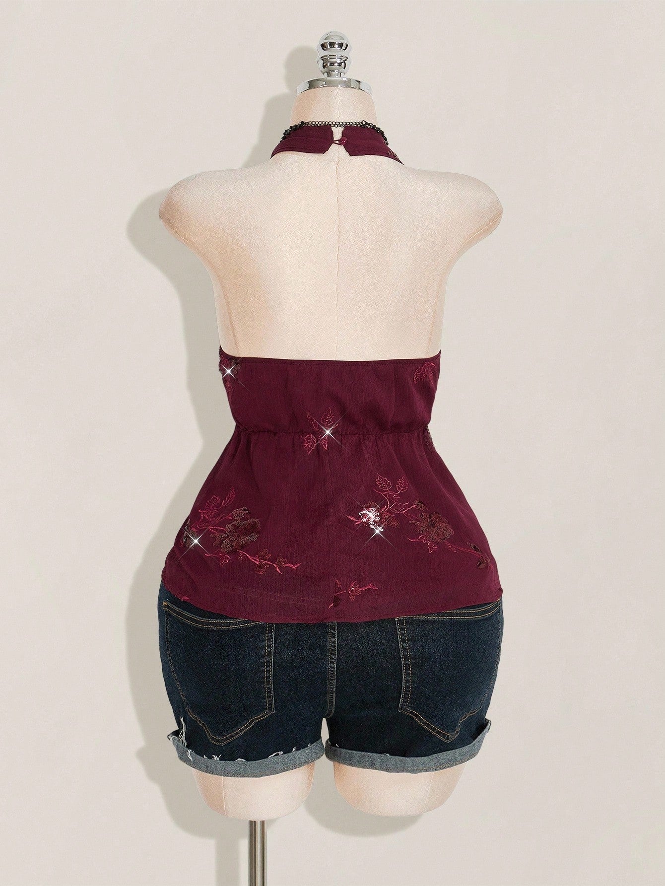 SHEIN ICON Plus Size Burgundy Sequin Halter Mini Dress – Avant-Garde Chiffon Party Camisole Dress for Women