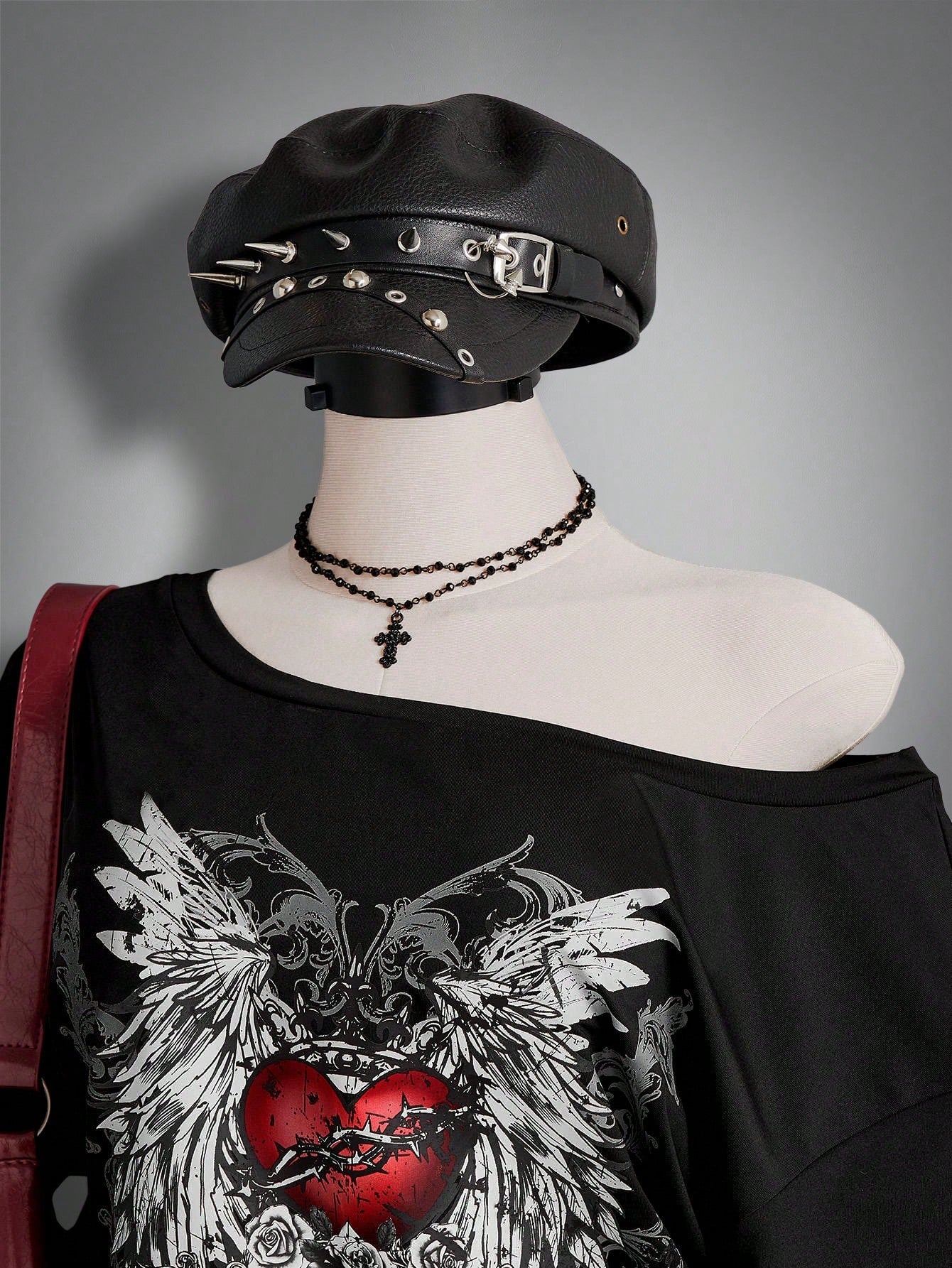 SHEIN ICON Plus Size Y2K Gothic Heart Wings Off Shoulder Top – Loose Fit Avant-Garde Multicolor Streetwear T-Shirt for Women