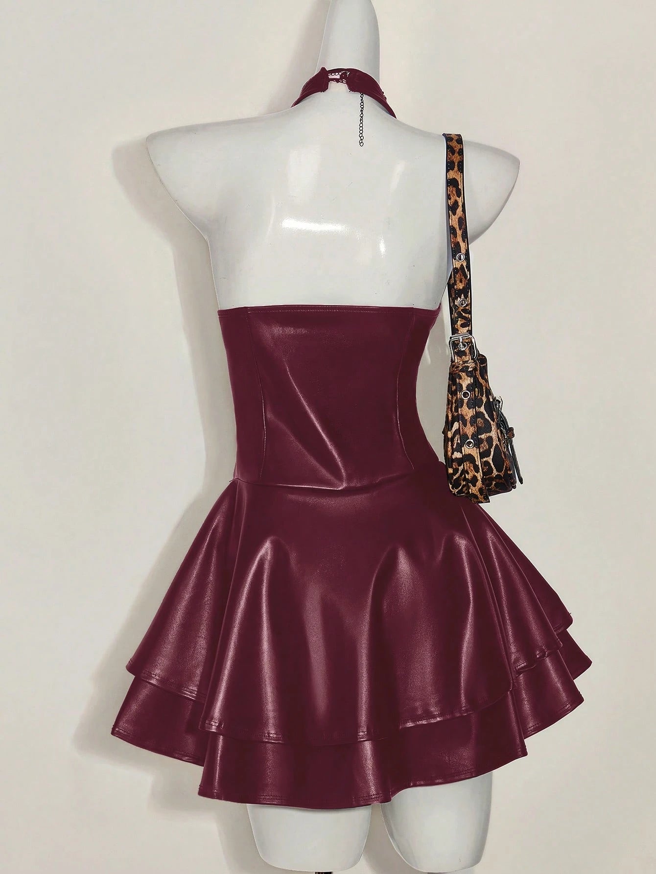 SHEIN ICON Y2K Gothic PU Leather Halter Mini Dress – Open Back Cross Strap Club & Festival Outfit