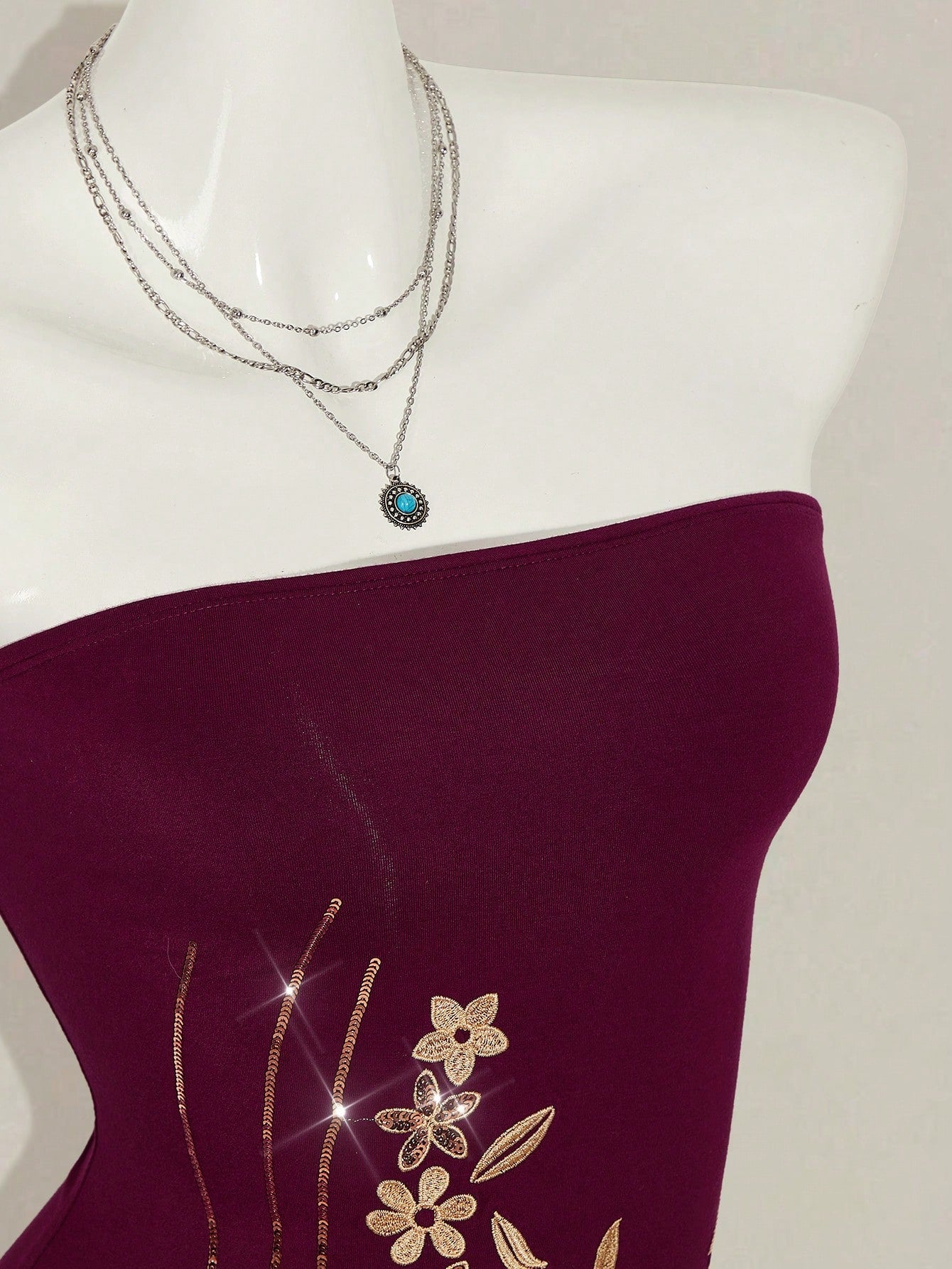 Y2K Glitter Sequin Bandeau Top – Vintage Boho Embroidered Asymmetric Hem Going Out Top for Women