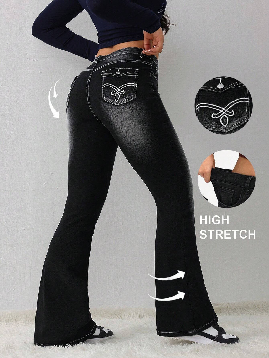 Tall Women’s High Waist Flared Skinny Jeans – Black Stretch Bootcut Leggings Pants