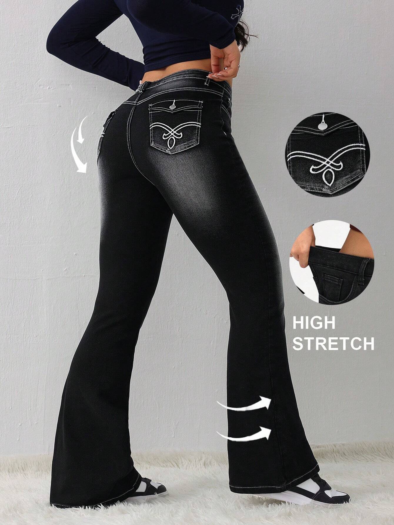 Tall Women’s High Waist Flared Skinny Jeans – Black Stretch Bootcut Leggings Pants