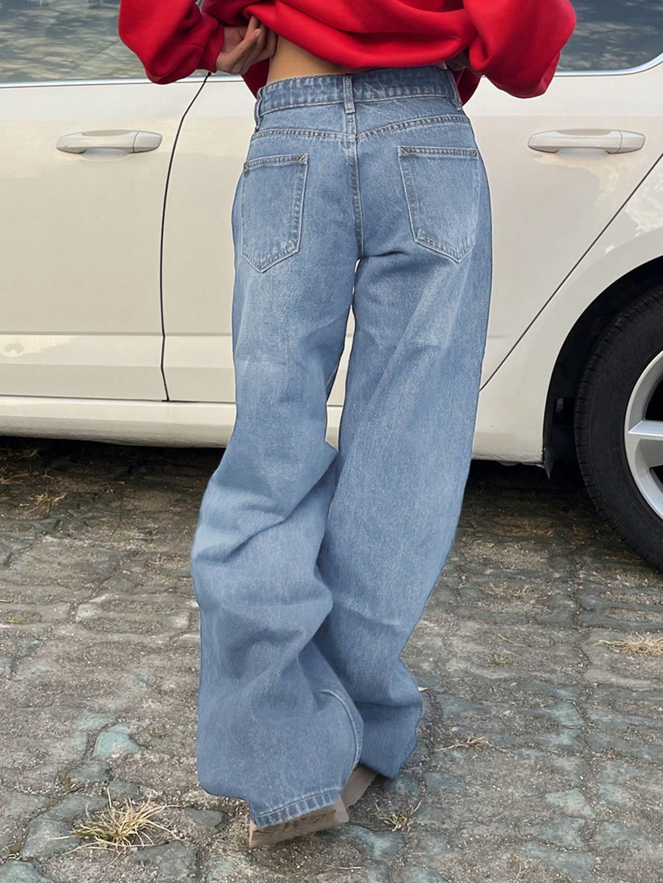 Women’s Low Rise Ripped Straight Leg Jeans – Loose Fit Streetwear Casual Denim Cowgirl Pants