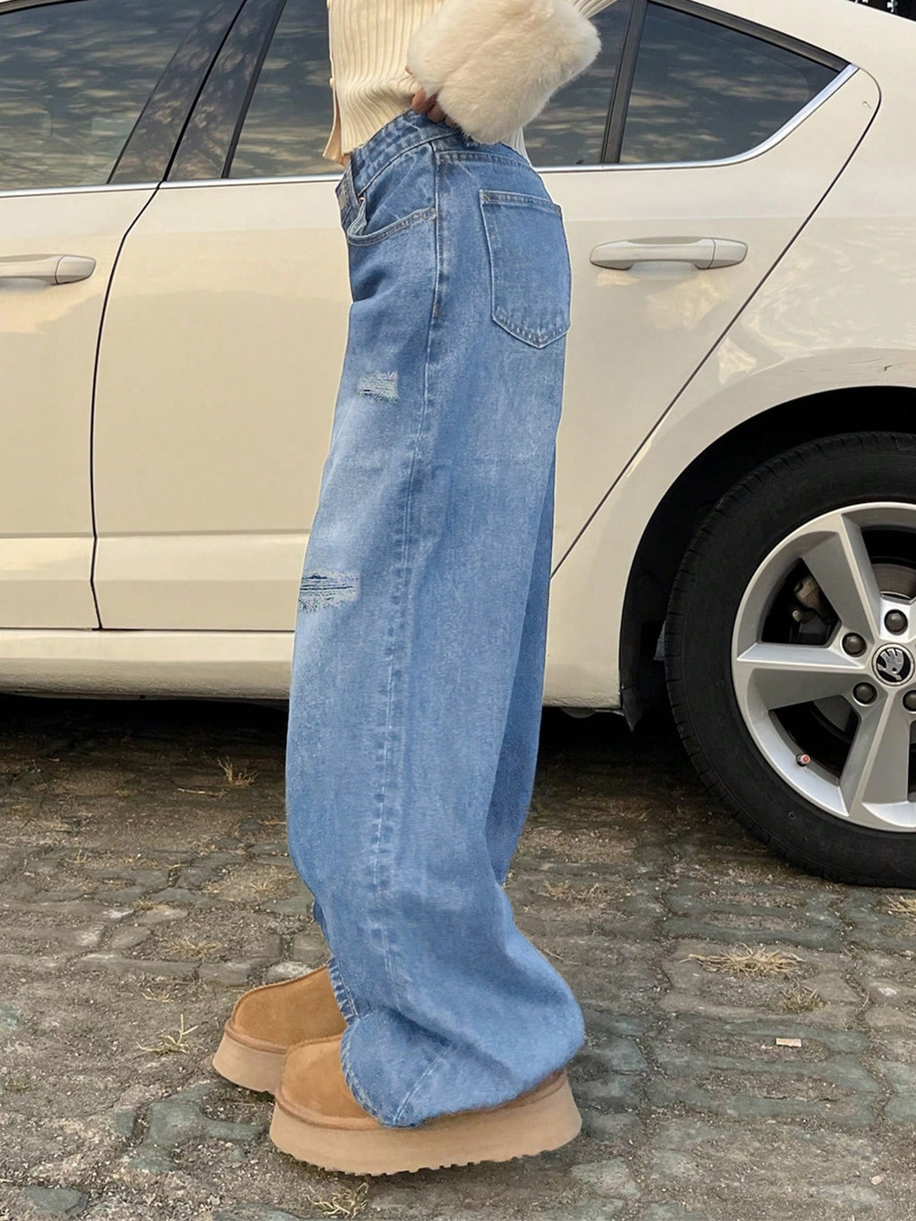 Women’s Low Rise Ripped Straight Leg Jeans – Loose Fit Streetwear Casual Denim Cowgirl Pants