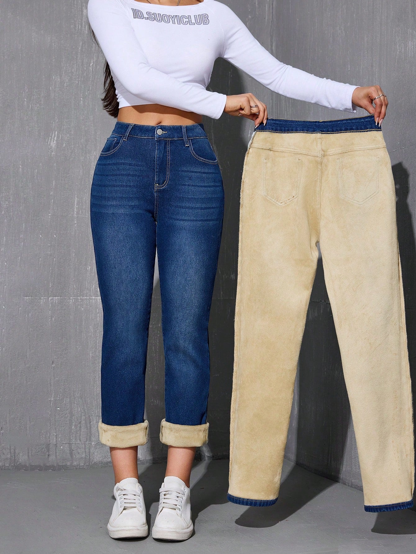 Women’s Winter Thermal Lined Straight Leg Jeans – Warm Fleece Lined High Waist Denim Pants