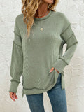 Women’s Long Sleeve Ribbed Tunic Sweatshirt – Oversized Loose Fit Side Slit Casual Fall Top