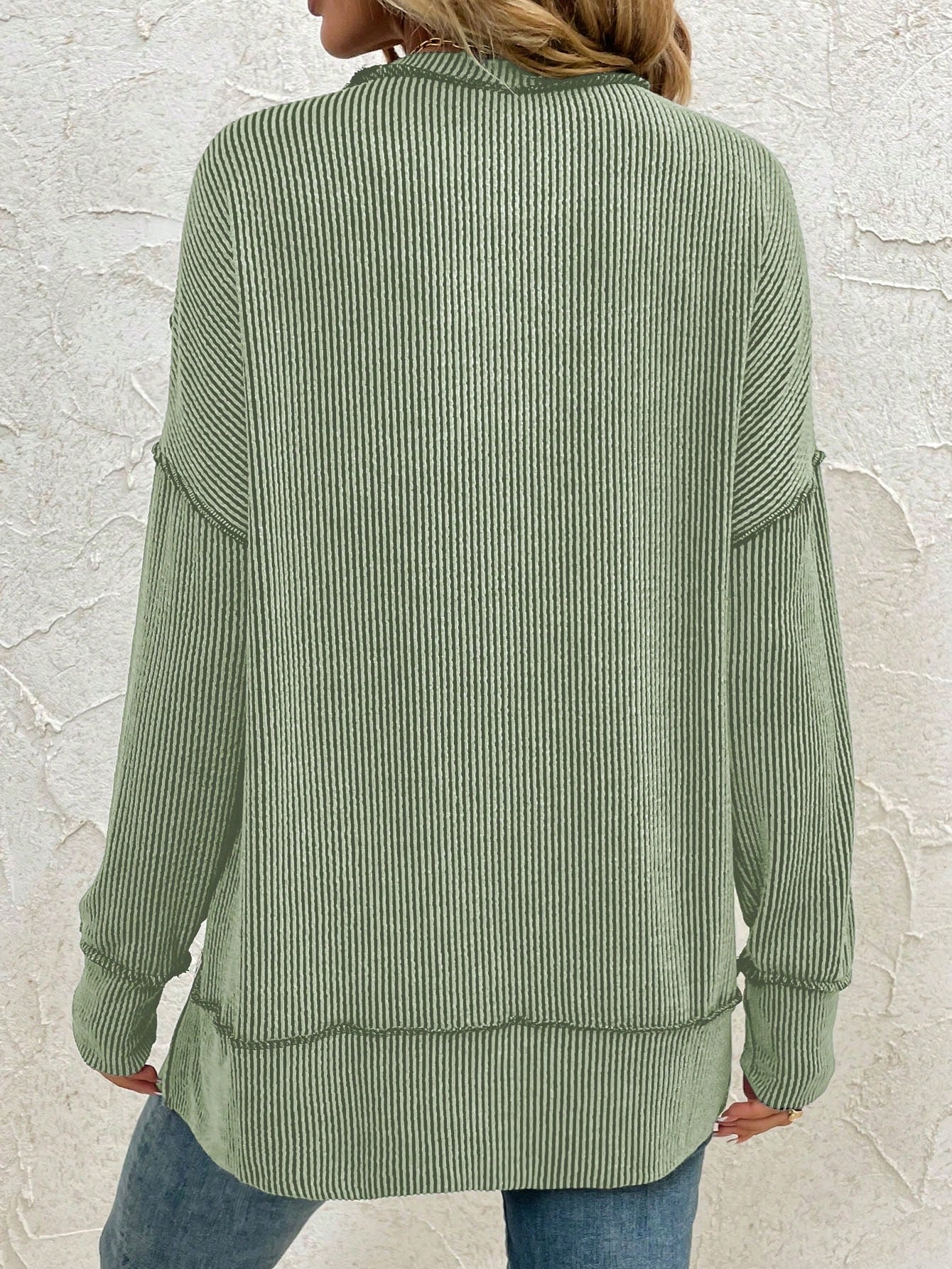 Women’s Long Sleeve Ribbed Tunic Sweatshirt – Oversized Loose Fit Side Slit Casual Fall Top