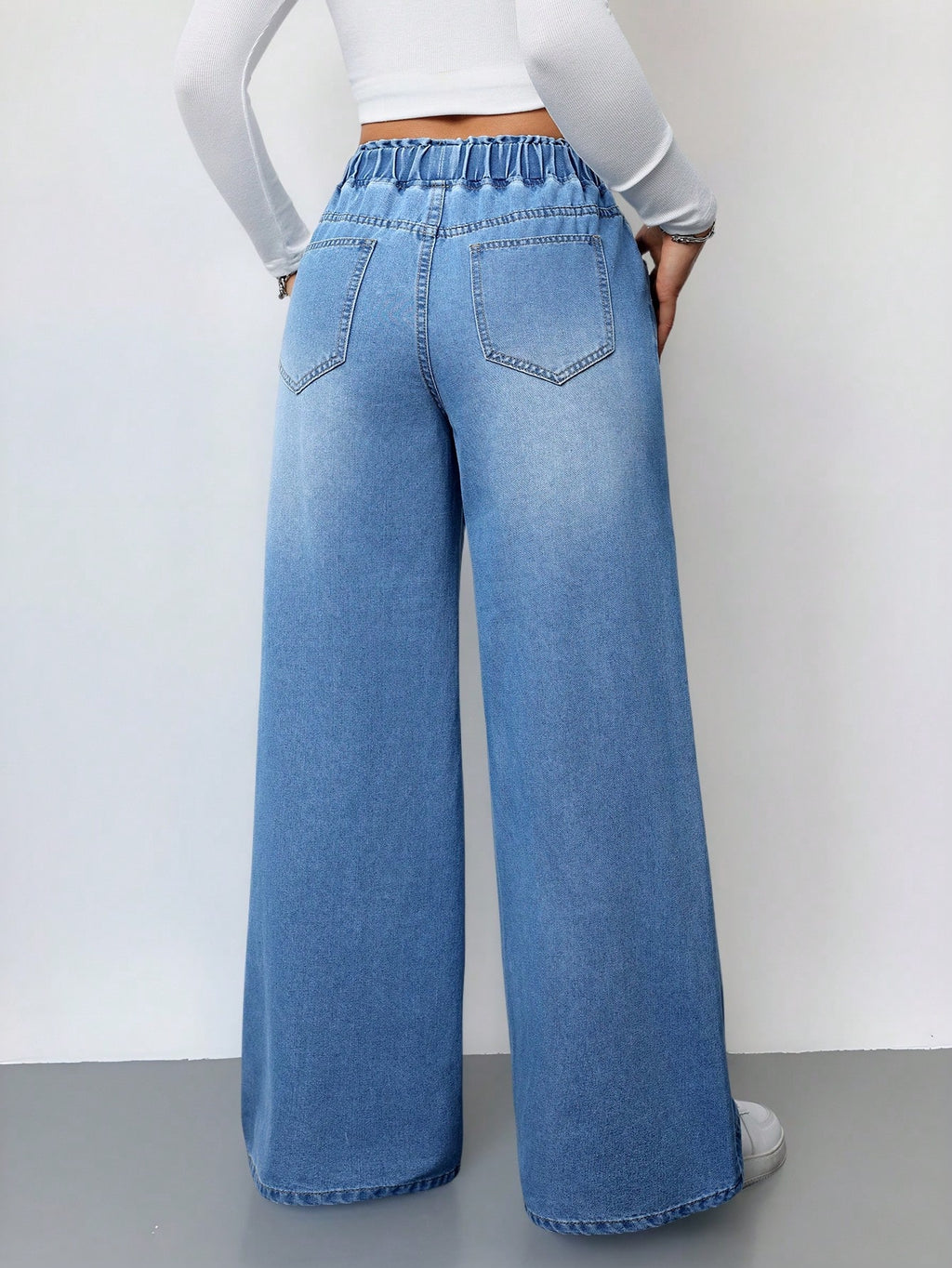Women’s Wide-Leg Summer Jeans – Elastic Waist Comfortable Loose Fit Denim Pants with Pockets