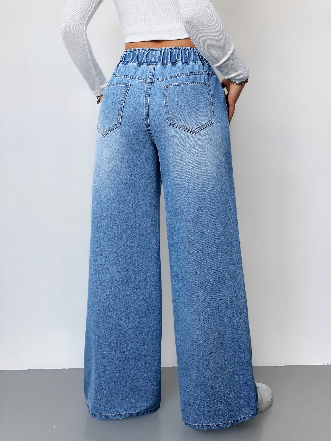Women’s Wide-Leg Summer Jeans – Elastic Waist Comfortable Loose Fit Denim Pants with Pockets
