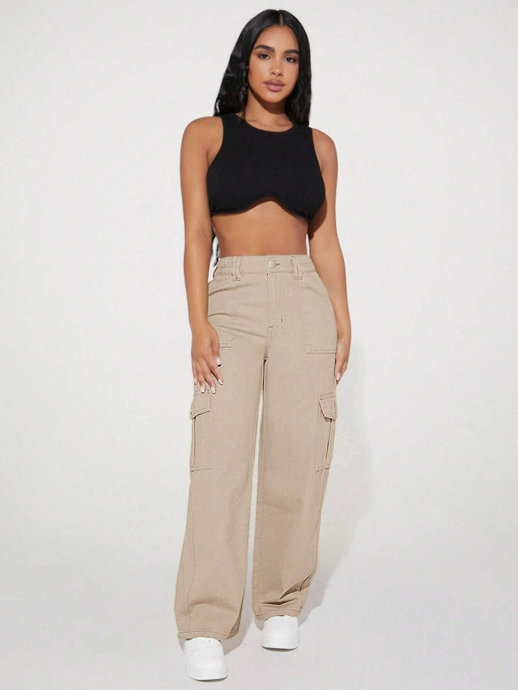 Women’s Cargo Pocket Wide Leg Jeans – Loose Fit Casual Denim Pants Streetwear Style
