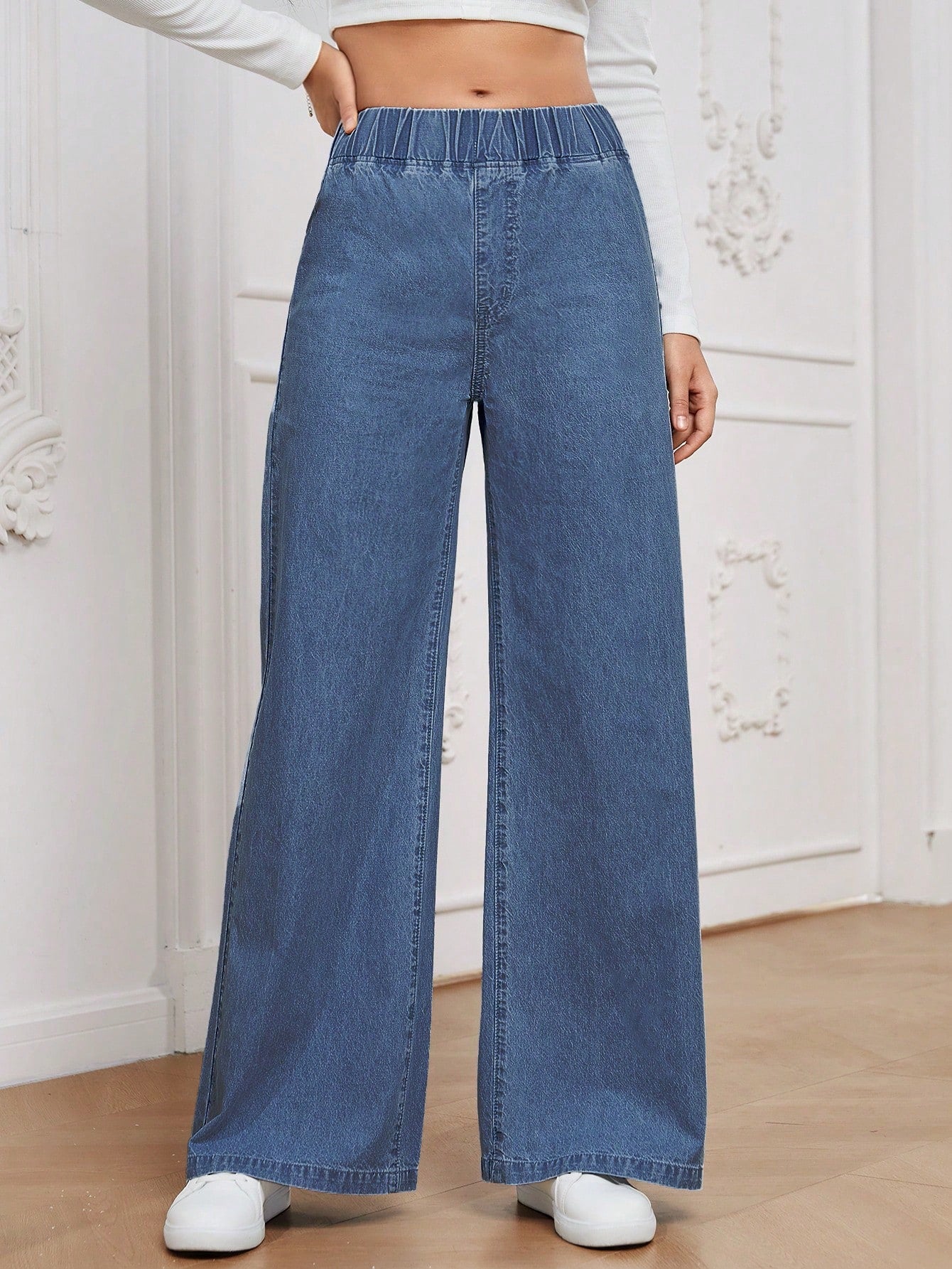 Women’s High Waist Wide Leg Denim Pants – Casual Loose Fit Jeans – All-Season Versatile Straight Wide Jeans