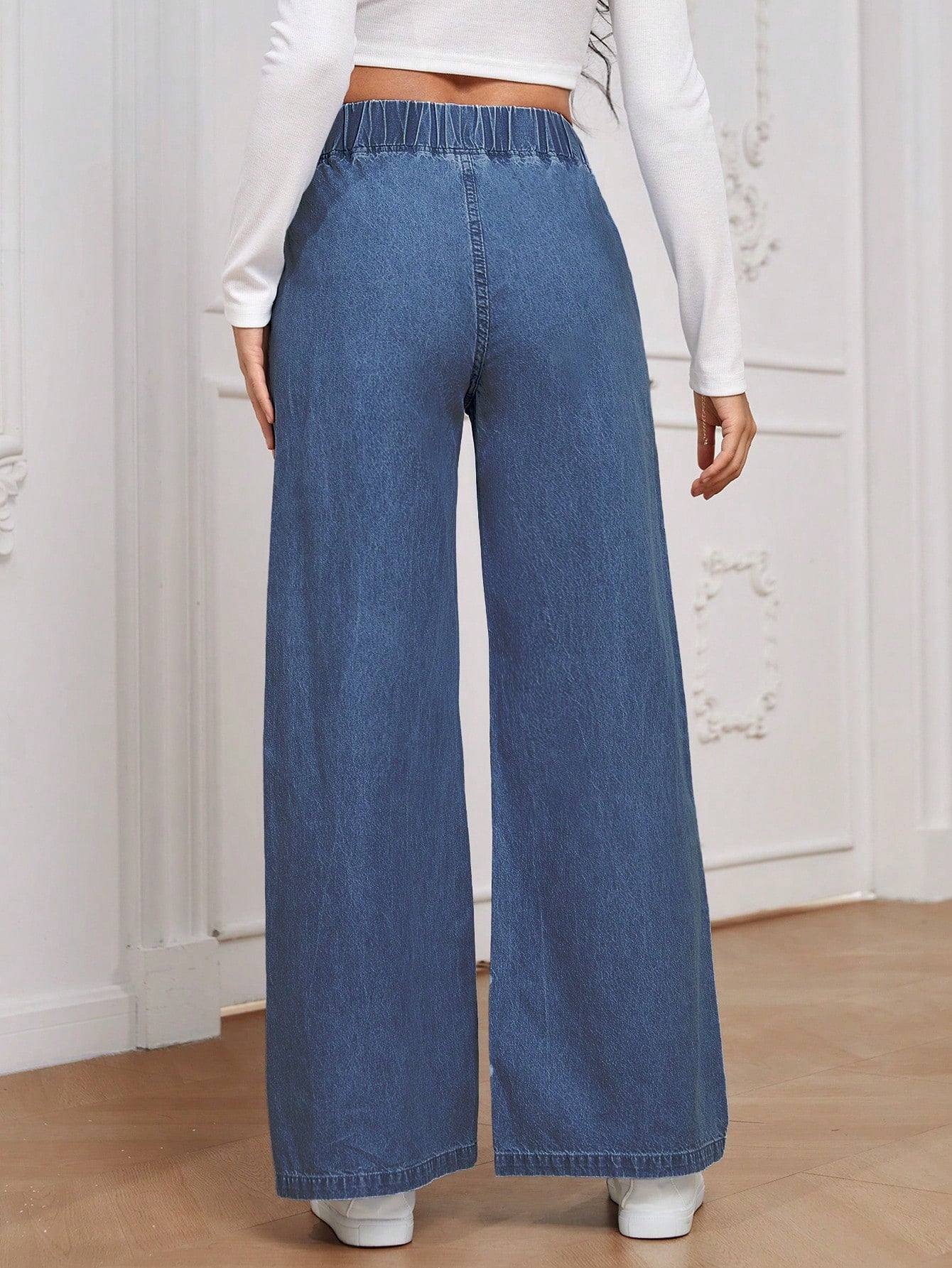 Women’s High Waist Wide Leg Denim Pants – Casual Loose Fit Jeans – All-Season Versatile Straight Wide Jeans