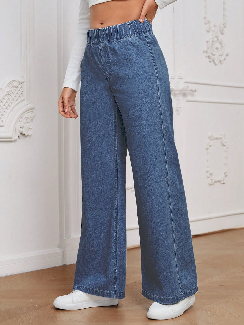 Women’s High Waist Wide Leg Denim Pants – Casual Loose Fit Jeans – All-Season Versatile Straight Wide Jeans