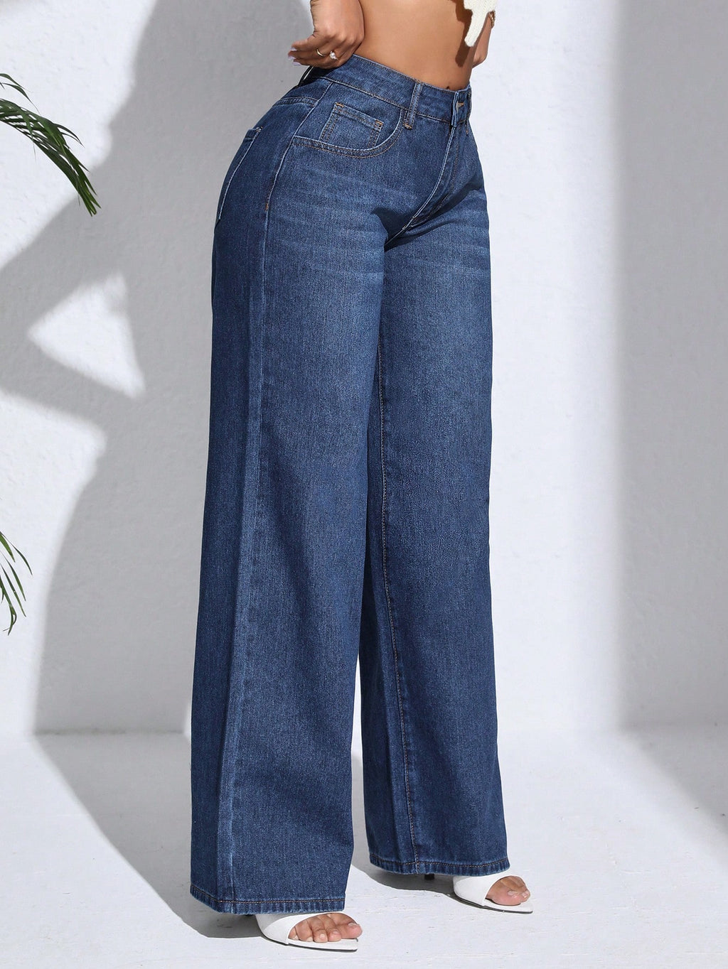 Women’s Casual Wide Leg Jeans – Slant Pocket Zipper Front Loose Fit Everyday Commuter Denim Pants