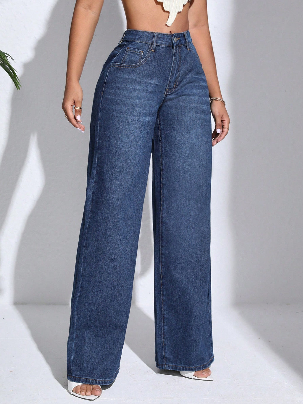 Women’s Casual Wide Leg Jeans – Slant Pocket Zipper Front Loose Fit Everyday Commuter Denim Pants