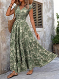 Women’s Casual Floral Print Ruffle Hem Dress – Spring/Summer Vacation Midi Dress