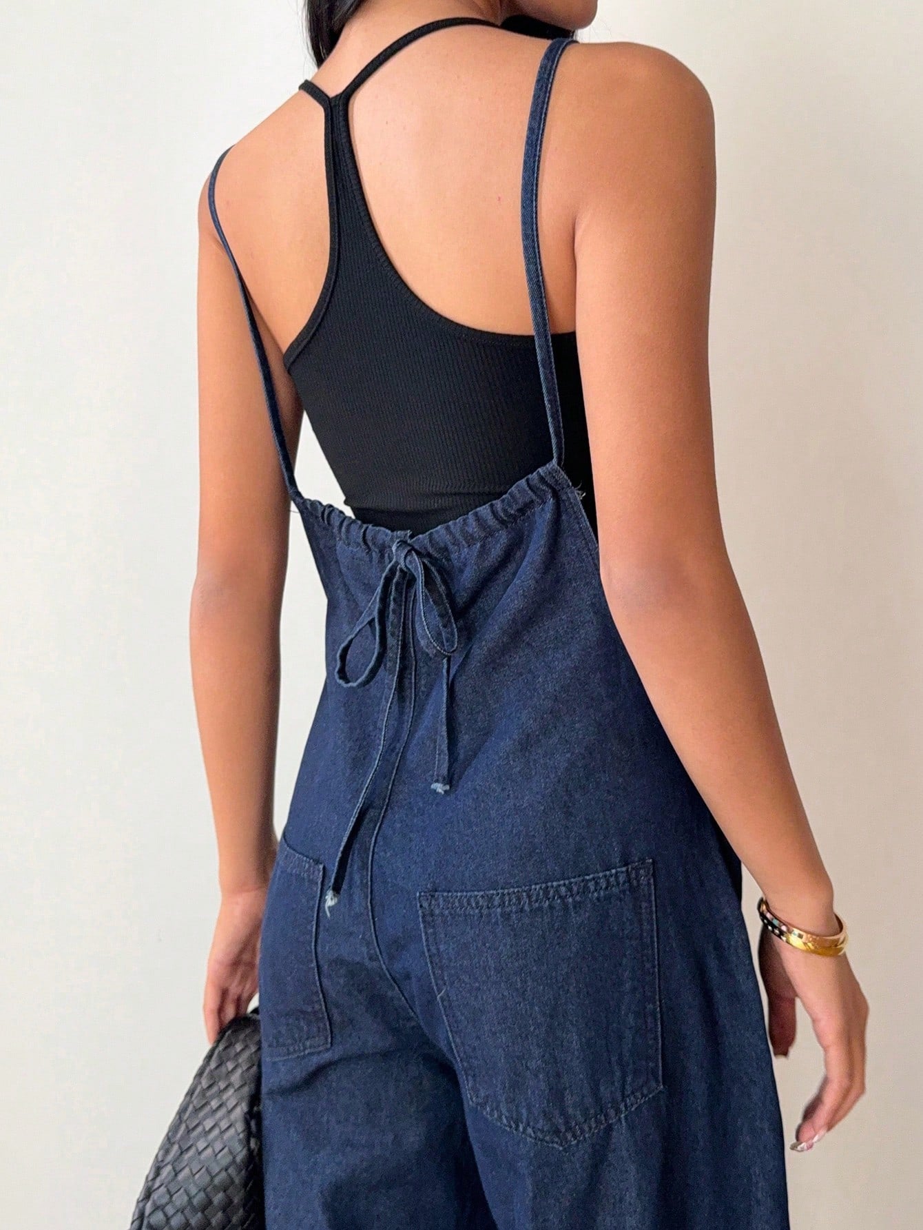 Women’s Loose Fit Denim Bib Jumpsuit – Casual Long Blue Overall Pants with Pockets