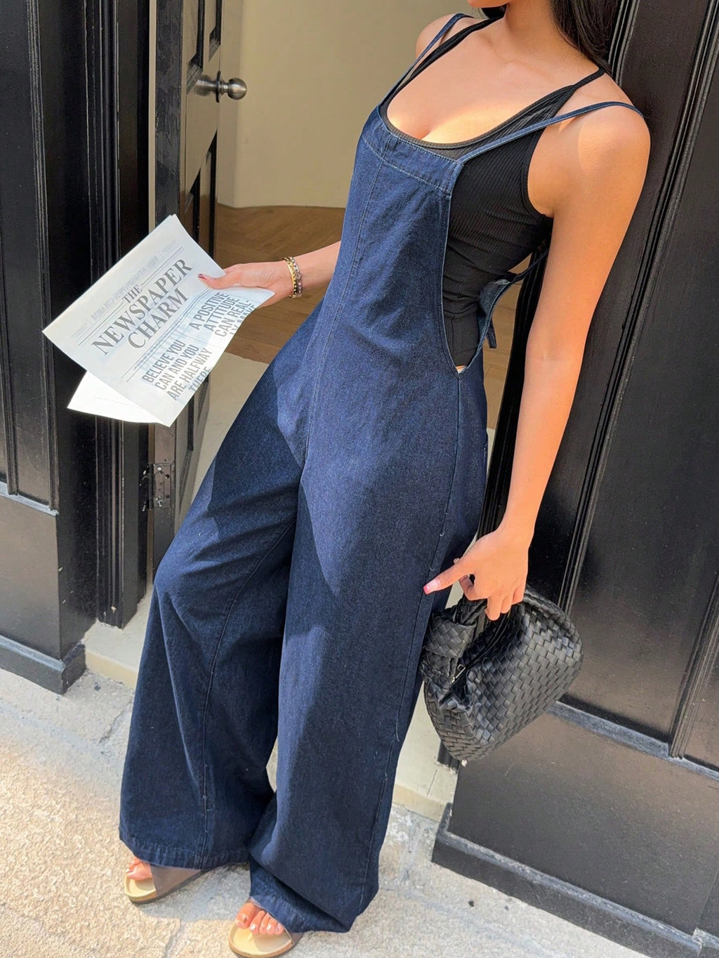 Women’s Loose Fit Denim Bib Jumpsuit – Casual Long Blue Overall Pants with Pockets