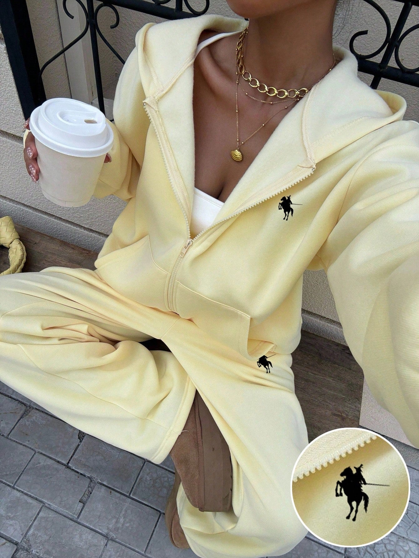 Women’s Casual 2-Piece Set – Loose Fit Zip-Up Long Sleeve Top & Wide Leg Pants Lounge Outfit