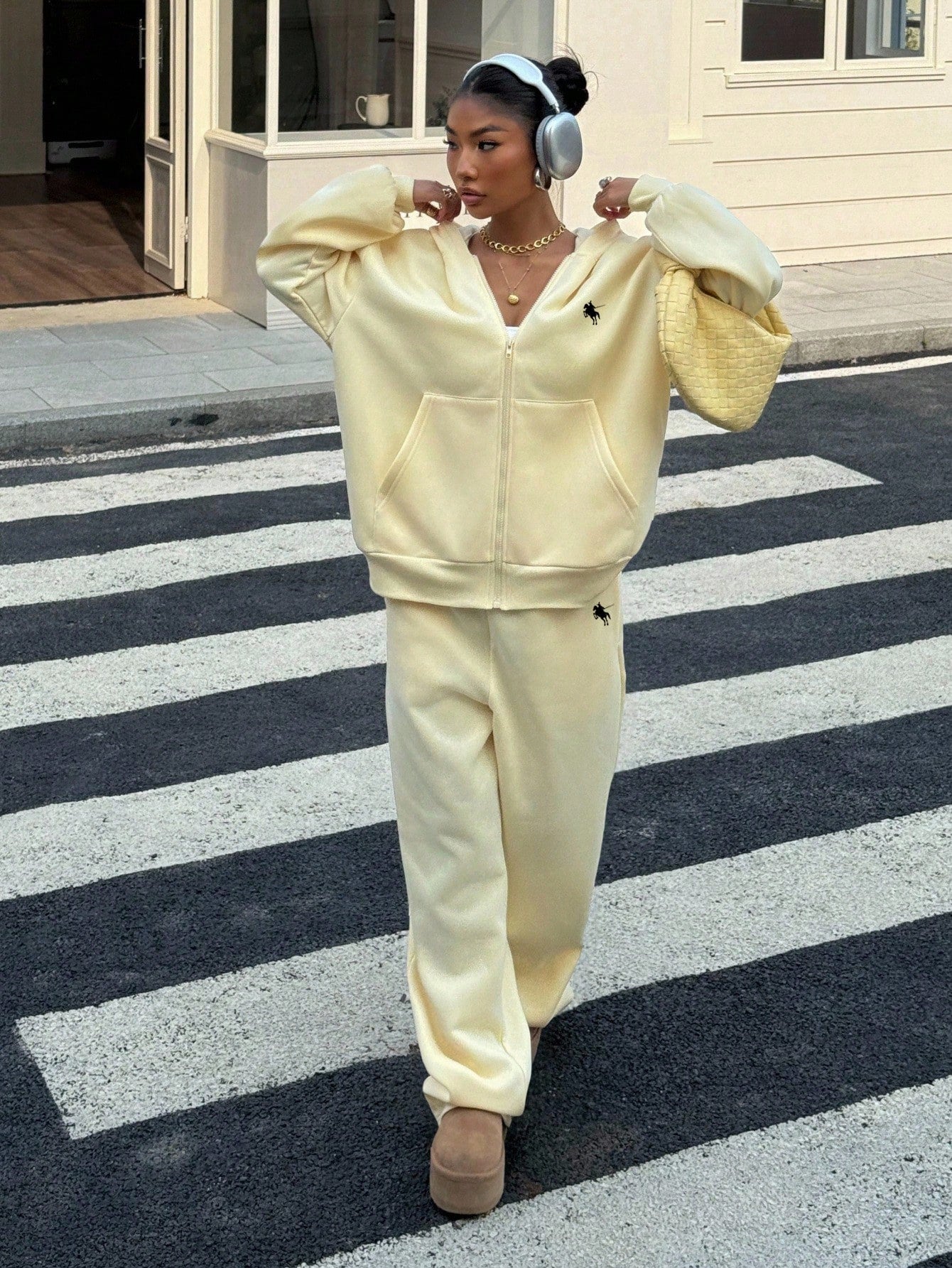 Women’s Casual 2-Piece Set – Loose Fit Zip-Up Long Sleeve Top & Wide Leg Pants Lounge Outfit