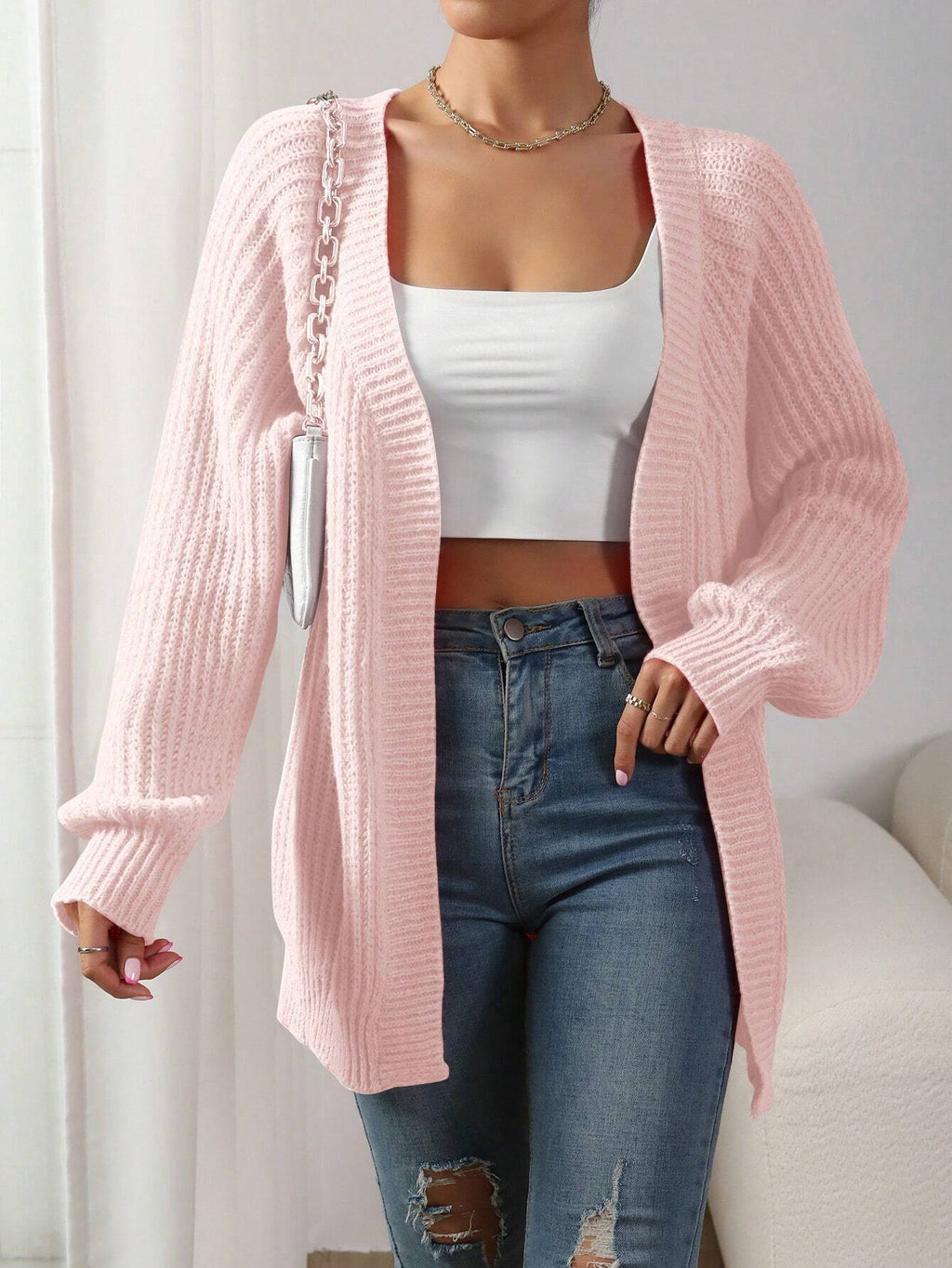 Women’s Solid Color Long Sleeve Cardigan – Casual Loose Fit Knit Sweater for Autumn/Winter