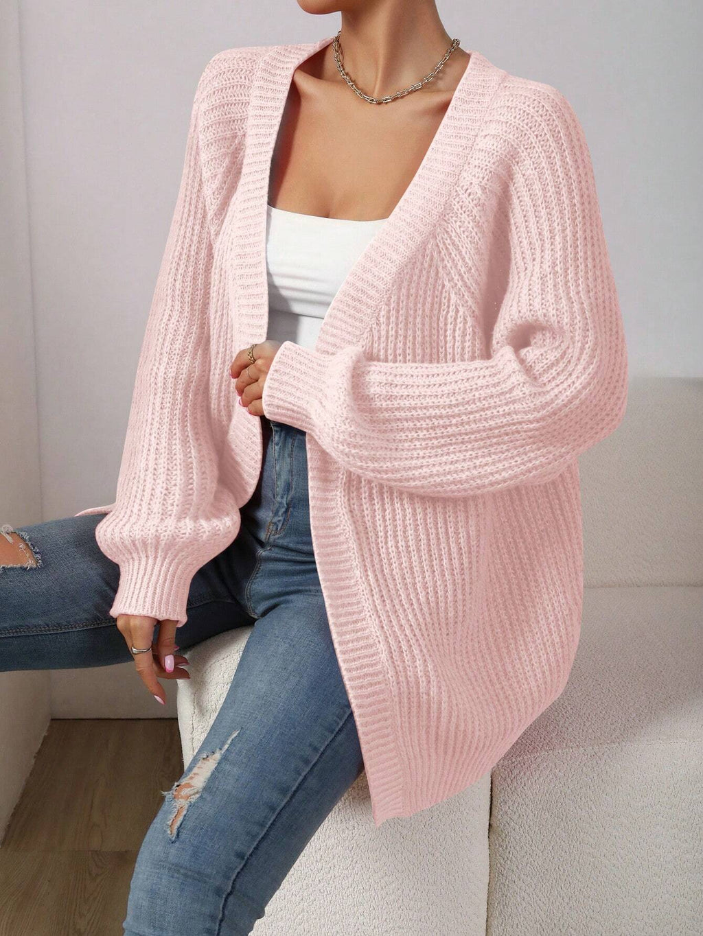 Women’s Solid Color Long Sleeve Cardigan – Casual Loose Fit Knit Sweater for Autumn/Winter