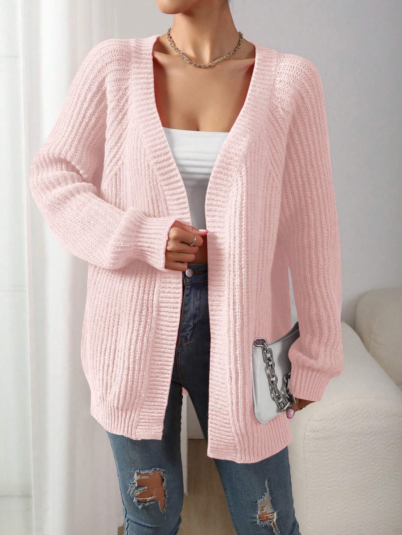 Women’s Solid Color Long Sleeve Cardigan – Casual Loose Fit Knit Sweater for Autumn/Winter
