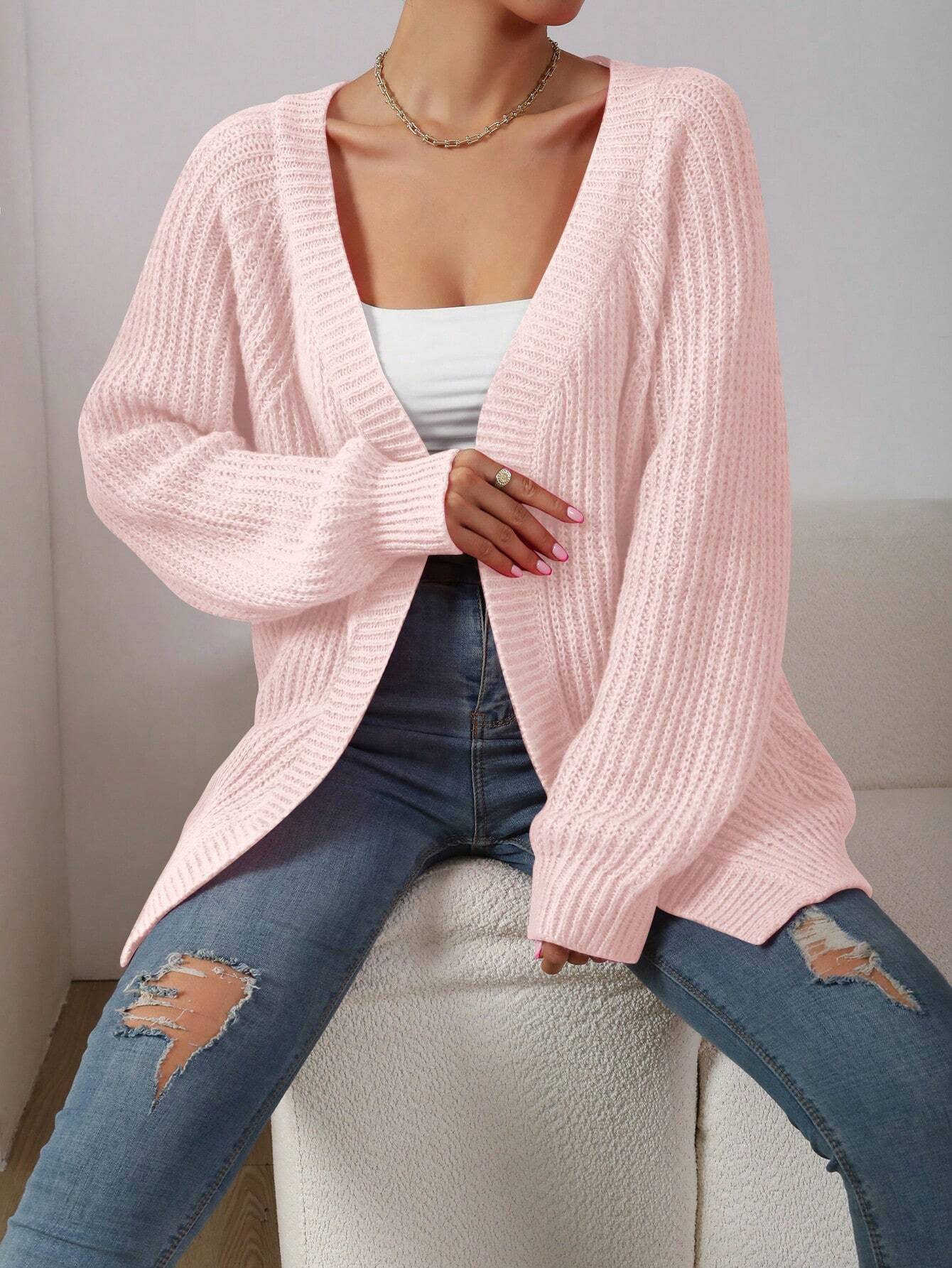 Women’s Solid Color Long Sleeve Cardigan – Casual Loose Fit Knit Sweater for Autumn/Winter