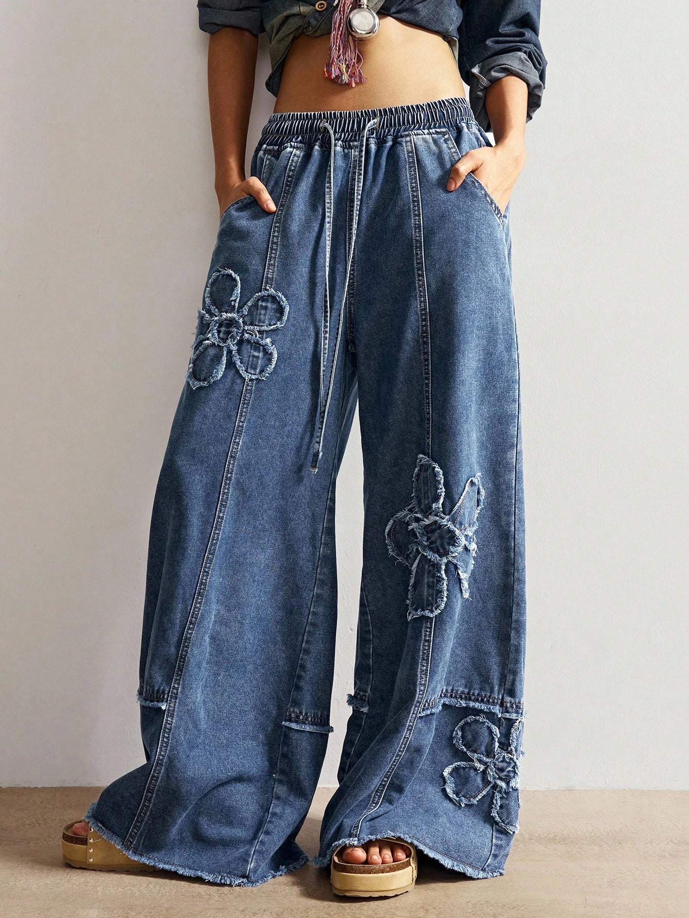 Women’s Solid Color Wide Leg Jeans – Casual Loose Fit High Waist Denim Pants