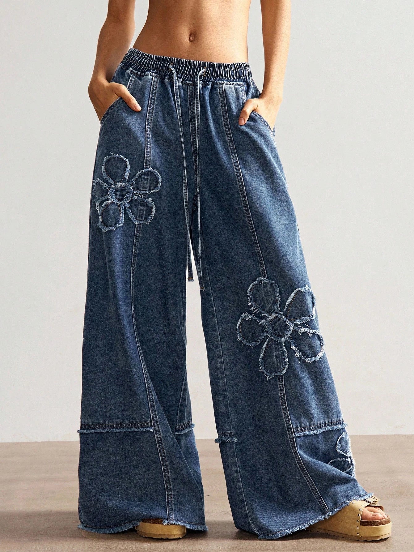 Women’s Solid Color Wide Leg Jeans – Casual Loose Fit High Waist Denim Pants