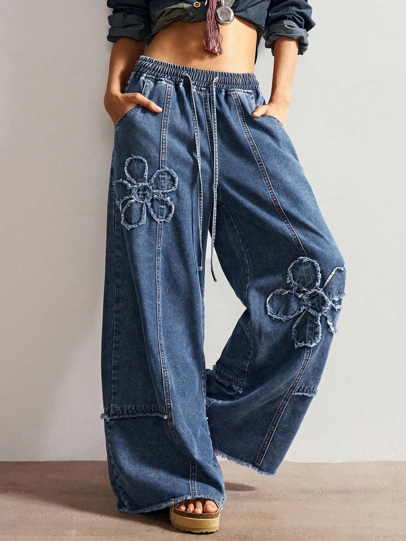 Women’s Solid Color Wide Leg Jeans – Casual Loose Fit High Waist Denim Pants