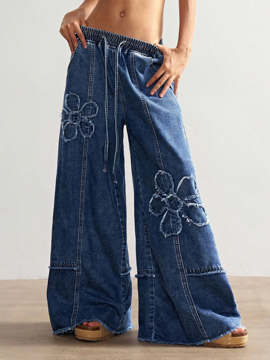 Women’s Solid Color Wide Leg Jeans – Casual Loose Fit High Waist Denim Pants