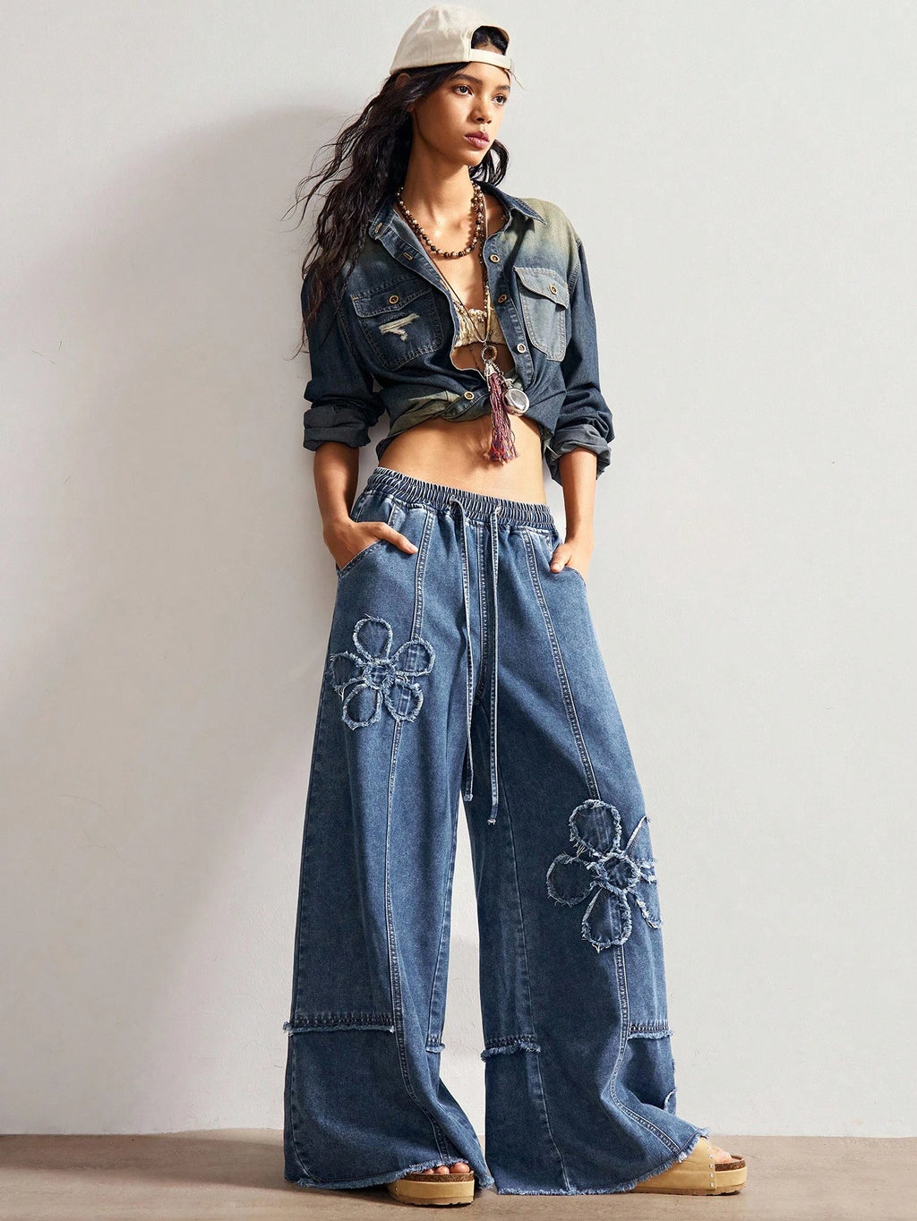 Women’s Solid Color Wide Leg Jeans – Casual Loose Fit High Waist Denim Pants