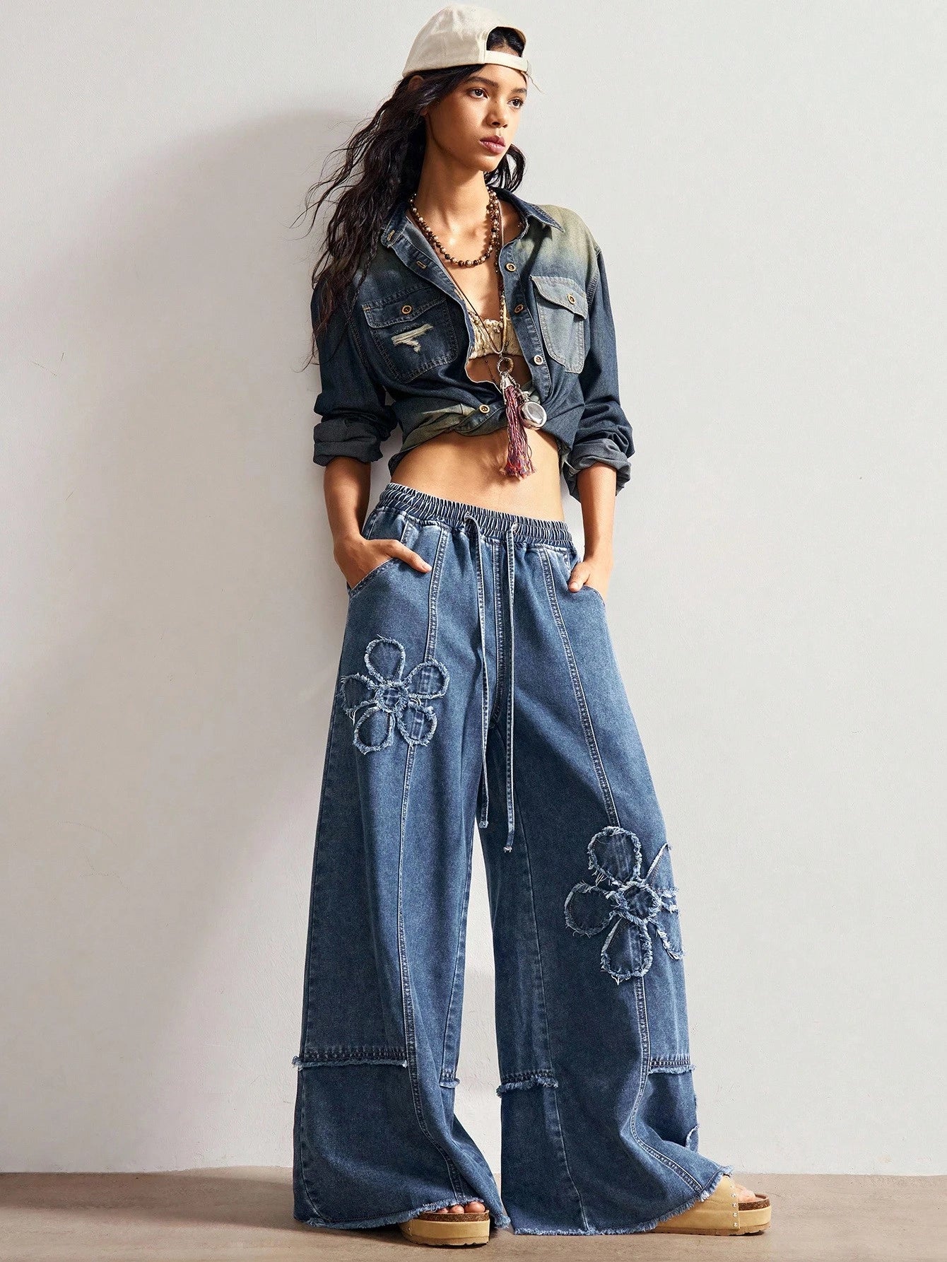 Women’s Solid Color Wide Leg Jeans – Casual Loose Fit High Waist Denim Pants