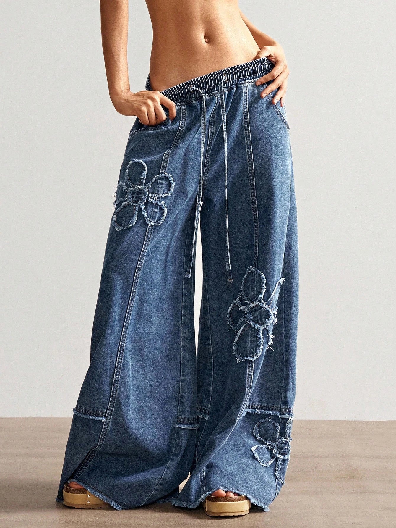 Women’s Solid Color Wide Leg Jeans – Casual Loose Fit High Waist Denim Pants