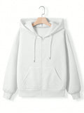 Women’s Solid Color Zip-Up Hoodie – Casual Long Sleeve Hooded Sweatshirt for Autumn & Winter