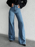 Women’s Washed High Waist Wide Leg Jeans – Casual Loose Fit Denim Pants